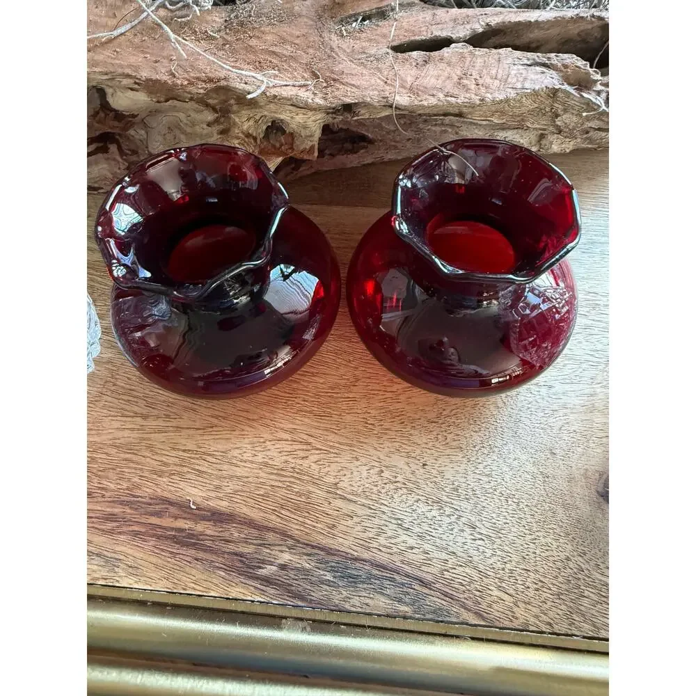 Pair of Squat Vases Cranberry Red